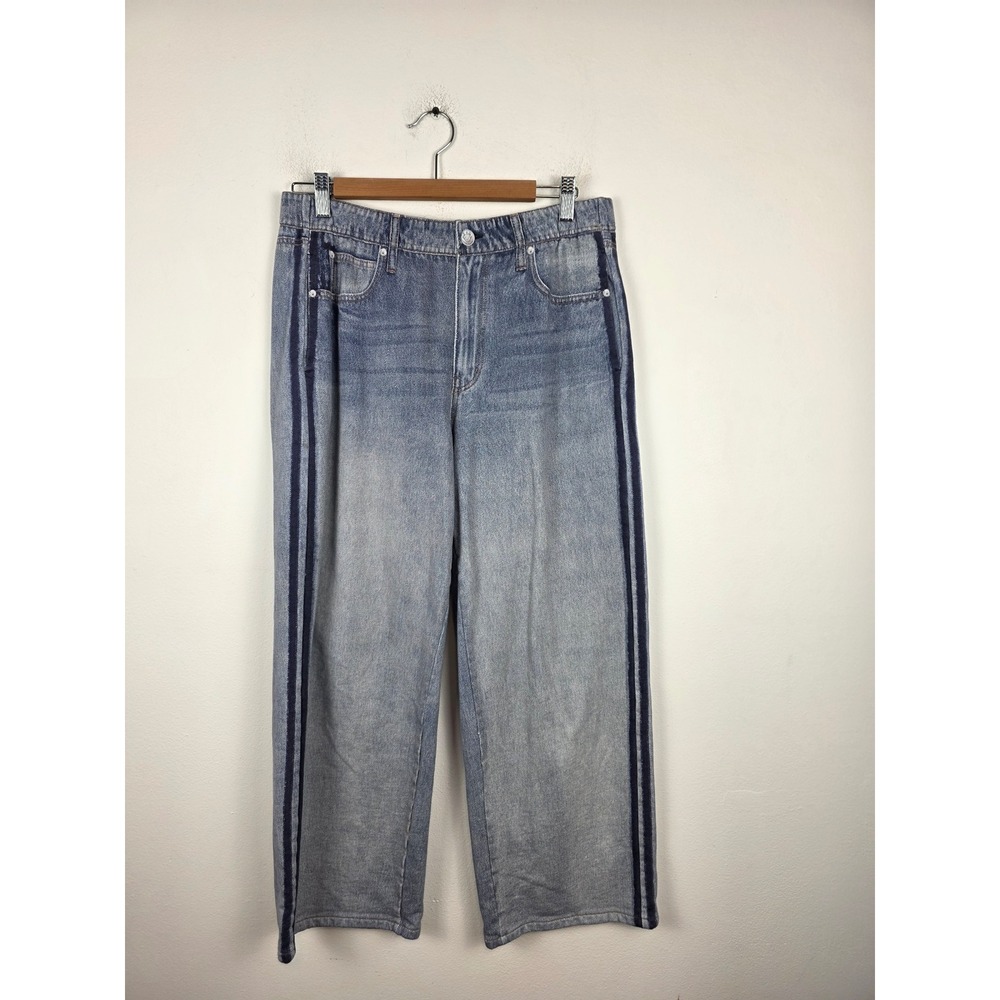 Rag & Bone Miramar Wide Leg Trompe L'oeil Denim Print Pants Blue L RC3625F7MTE